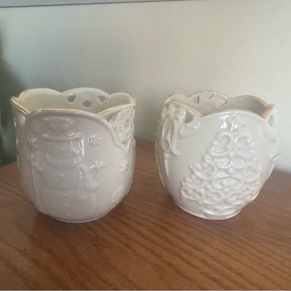 Lenox Ivory with gold trim candle  or snack holders